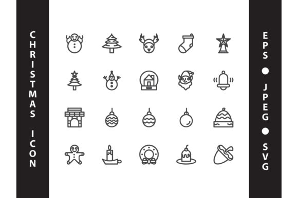 Christmas Icon Set Line Style