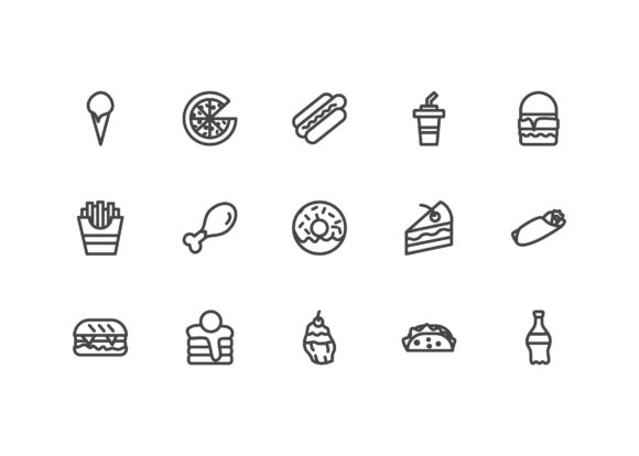 Junk Food Icon Set Line Style